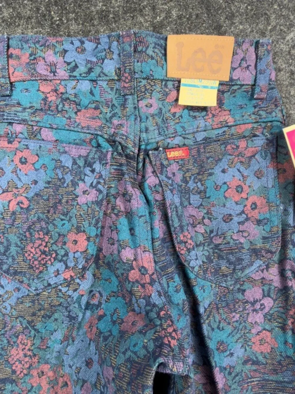 Lee Riders Floral Jeans Girls 12 Slim Blue Pink Cotton Vintage NWT 90s